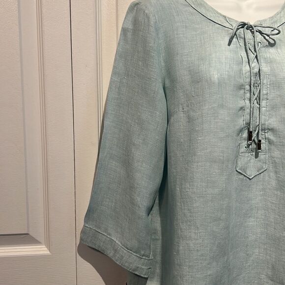Maeve‎ by Anthropologie 100% Linen Lace Up Top in Seafoam Size 8 (fits larger) - Picture 5 of 14